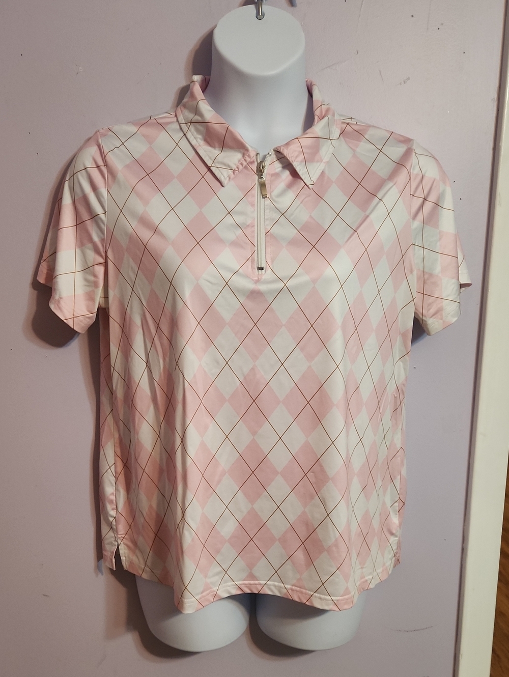 Women's Pink & White Geometric Zip Top Size XL